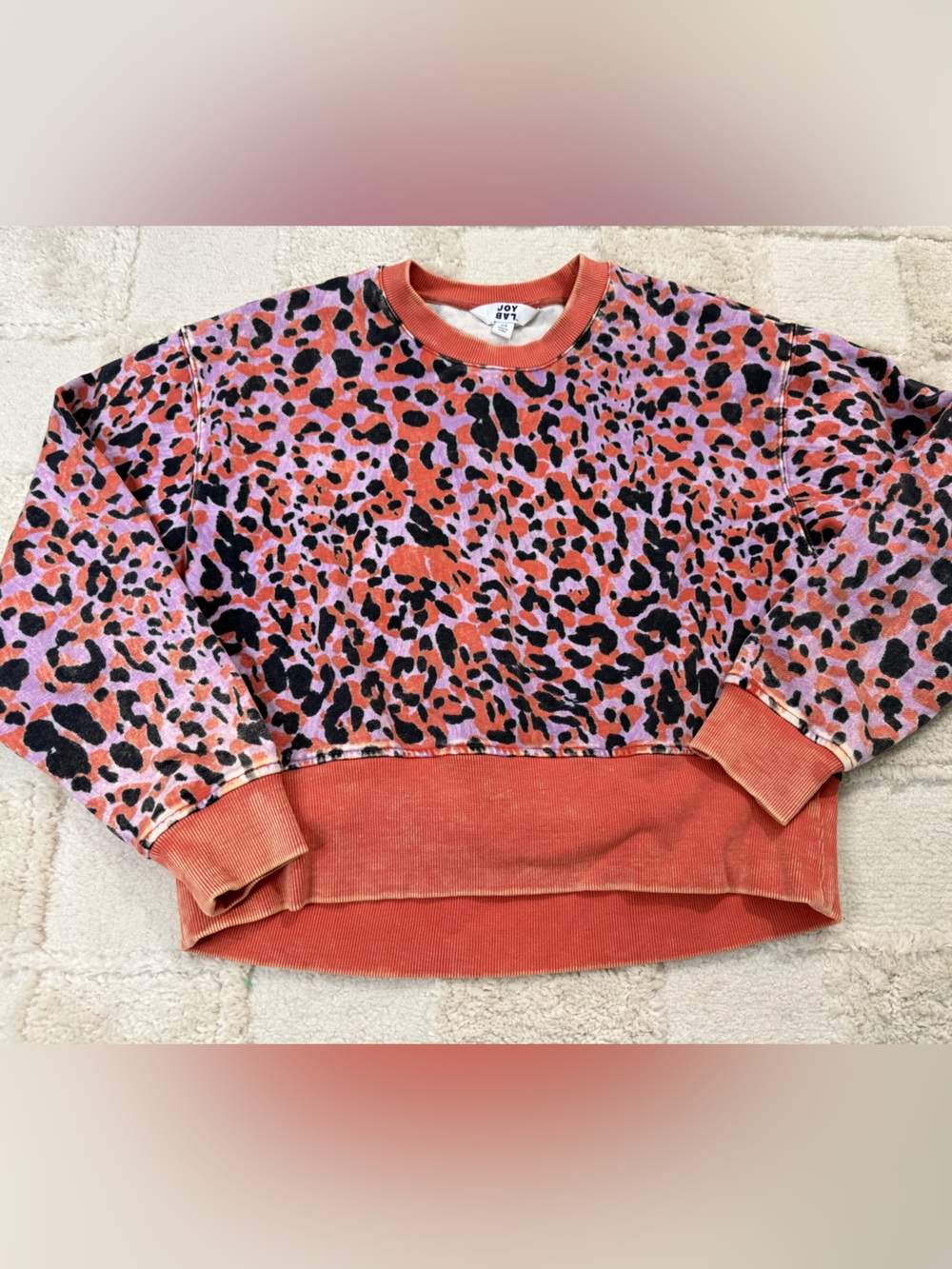 JoyLab Orange, Purple & Black Leopard Print Sweatshirt 100% Cotton Size XS